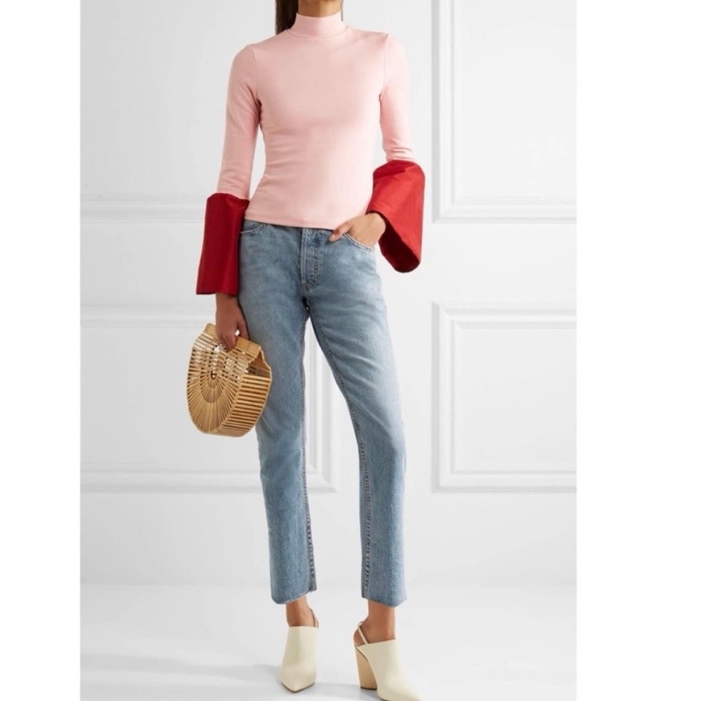 NWOT STAUD Kiku Taffeta-Trimmed Stretch-Ponte Turtleneck Top